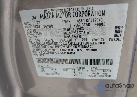 2008 Mazda Tribute Hybrid Grand Touring from USA, damaged, VIN 4F2CZ49H98KM18494